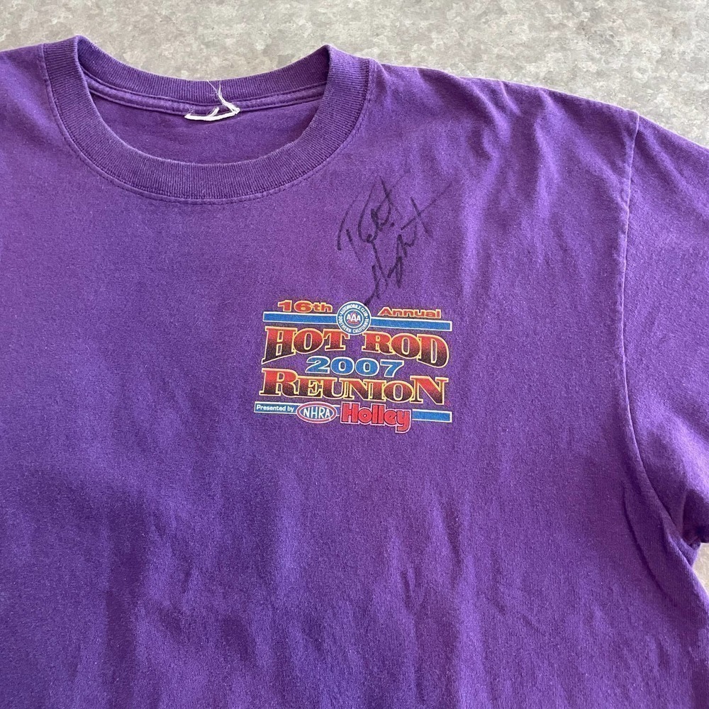 Vintage Robert Hight Autographed T-Shirt XL John Force Racing Hot Rod NHRA Y2K